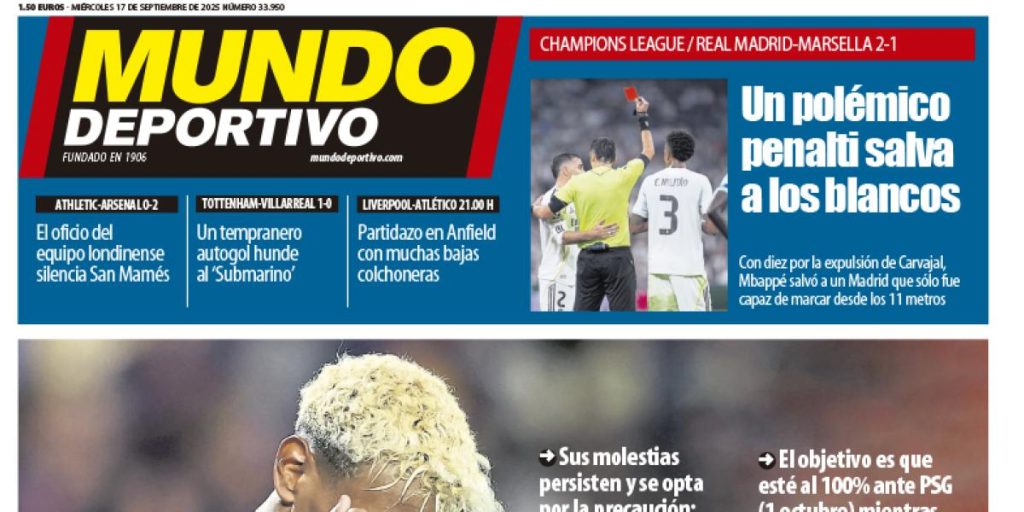 Portada de Mundo Deportivo del miércoles 17 de septiembre de 2025